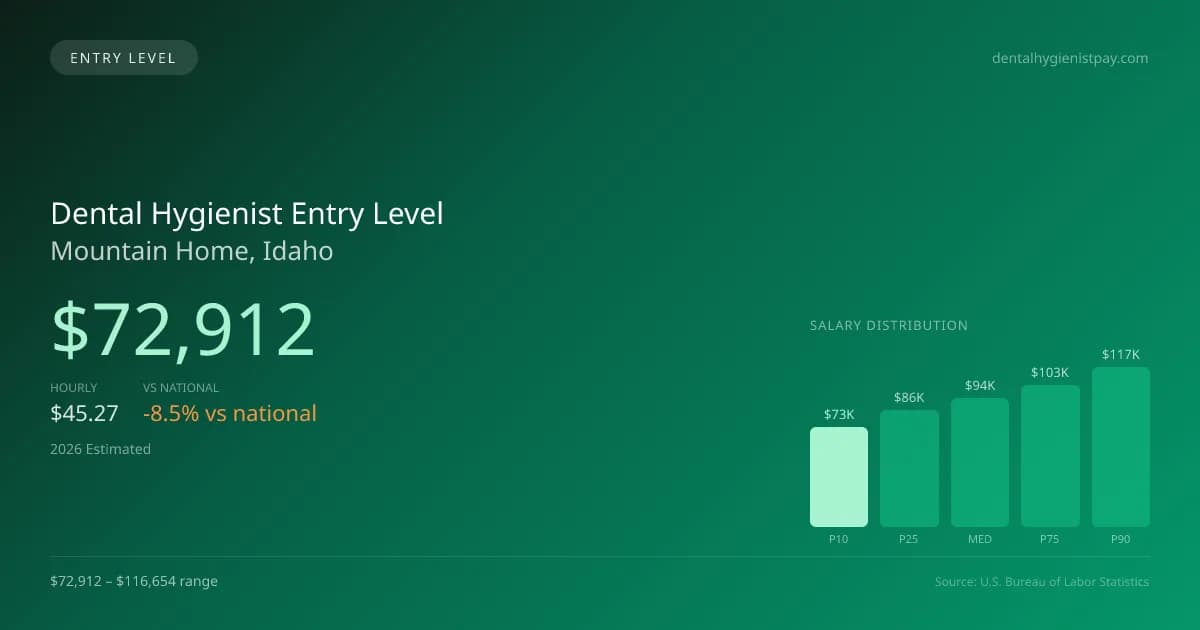 Dental Hygienist Entry Level Salary in Mountain Home, ID — 2026 est., based on 2025 BLS