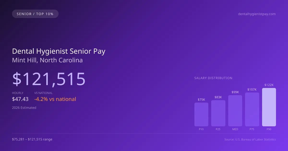 Dental Hygienist Senior Salary in Mint Hill, NC — 2026 est., based on 2025 BLS