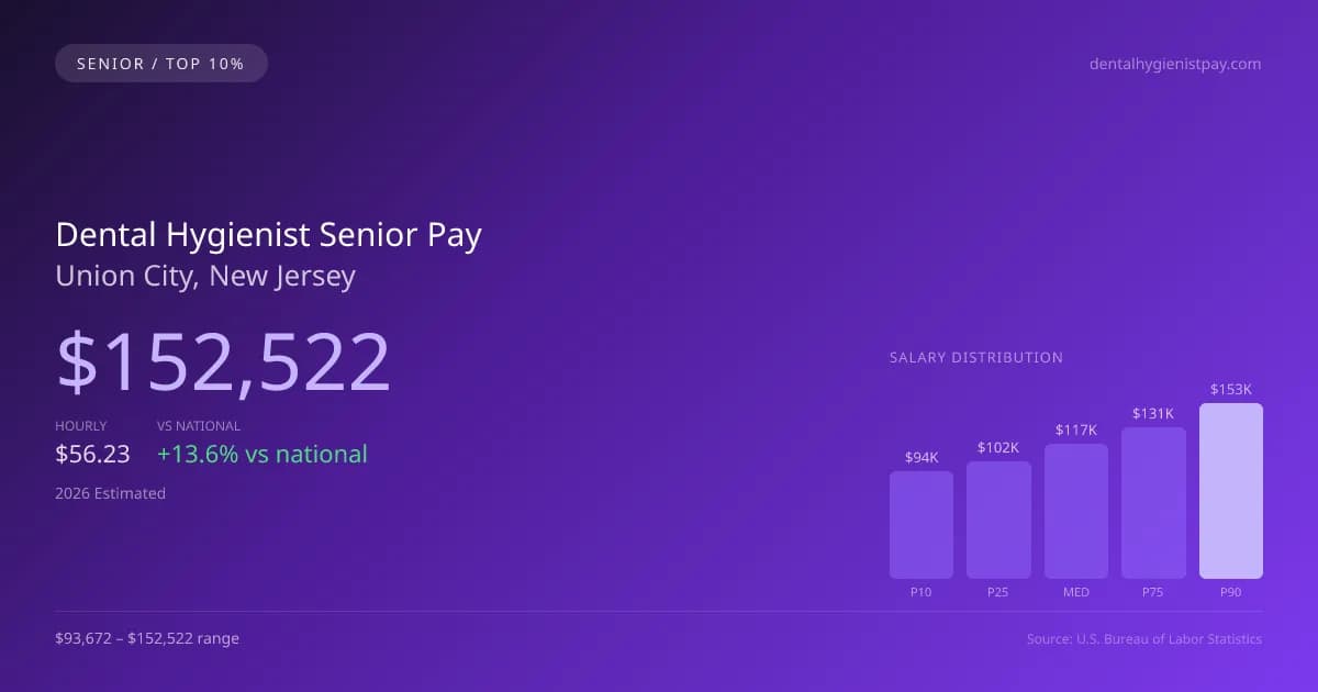 Dental Hygienist Senior Salary in Union City, NJ — 2026 est., based on 2025 BLS