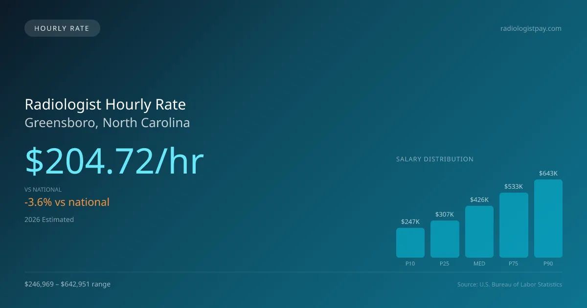 Radiologist Hourly Rate in Greensboro, NC — 2026 est., based on 2025 BLS